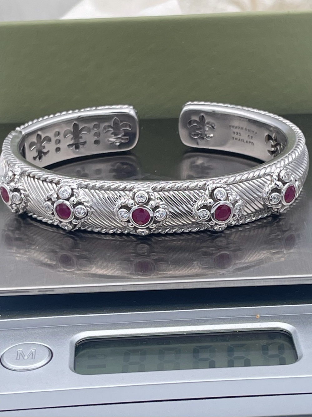 Judith Ripka Sterling Silver Ruby Cuff Bracelet Thailand QVC Era Heavy 56.4g - Picture 11 of 11